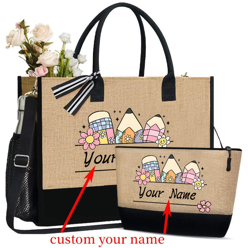 TEMU Regalo Personalizado para del Maestro, Set de Bolsas Tote con - 2 Piezas: Bolsa de Compras y Playa + Neceser para Mujeres