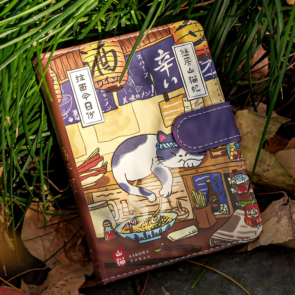E-shop Japanisches Katzen-Tagebuch mit Magnetverschluss - Niedliche handgezeichnete Katzenillustrationen, weicher & farbcodierte Rasterseiten für