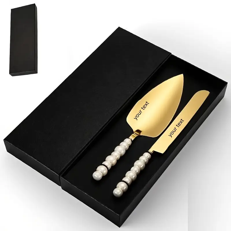 personalized and elegant stainless steel cutlery set with pearl ceramic handle 2 4 cake knife spatula fork set with gift box suitable for kitchen hotel parties birthdays weddings gifting golden and silvery Product details 9