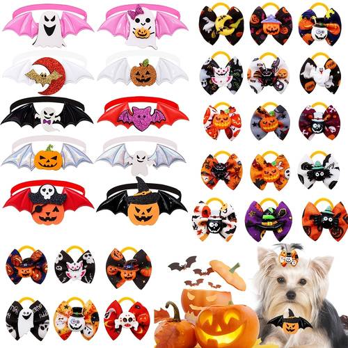 15pcs set halloween pet accessories combo adjustable bat wing shaped bow tie and elastic dog headband set pumpkin cat and dog accessories suitable for small to medium sized pets