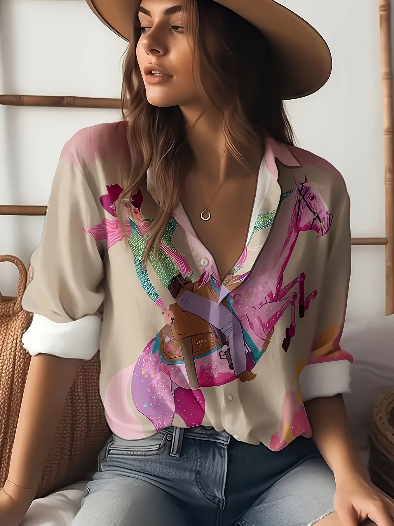 womens casual long sleeve shirt vibrant western cowgirl Temu - Main Image