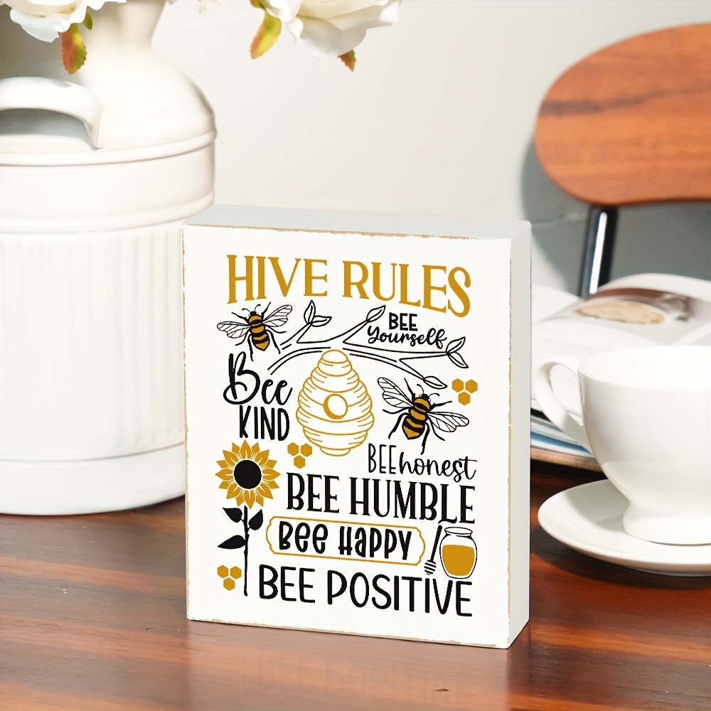 

Putuo Decor, Wooden Sign, Hive Rules Bees, Wood Plaque For Kitchen Home Bar Office Work Desk Decor Gifts, 4.7 X 5.8 Inches