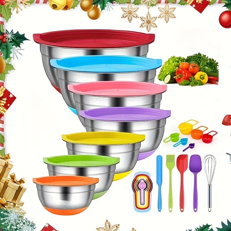 

Nesting Mixing Bowls, Stainless Steel, 18pcs/set With Airtight Lids-non-slip, Colorful, , And Easy To Store Mixing, Serving, And Storing Dishes, Kitchen Accessories