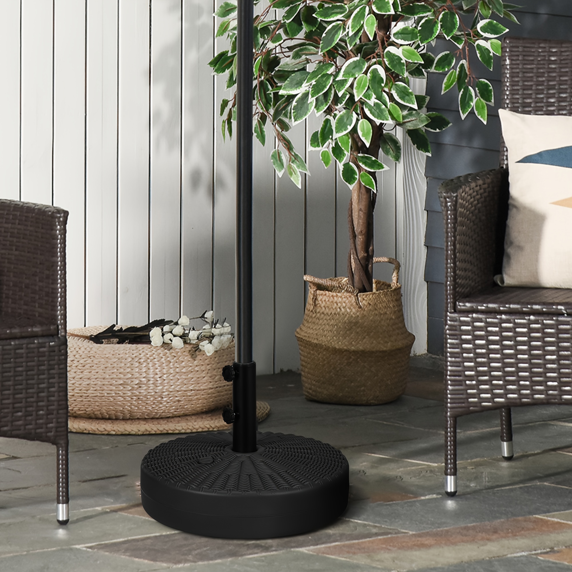 

Outsunny 64 Lbs. Fillable Umbrella Base With Steel Umbrella Holder, Round Umbrella Stand For 1.5" " Umbrella Poles, Heavy Duty For Outdoor, Lawn, Deck, Poolside