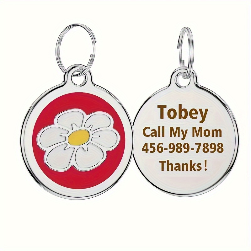 1pc Personalized Engraved Dog ID Tag • Round Cute Flower Pet ID Tag for Dogs and Cats • With Name & Phone Number • Perfect Gift for Small to Medium-Sized Puppies