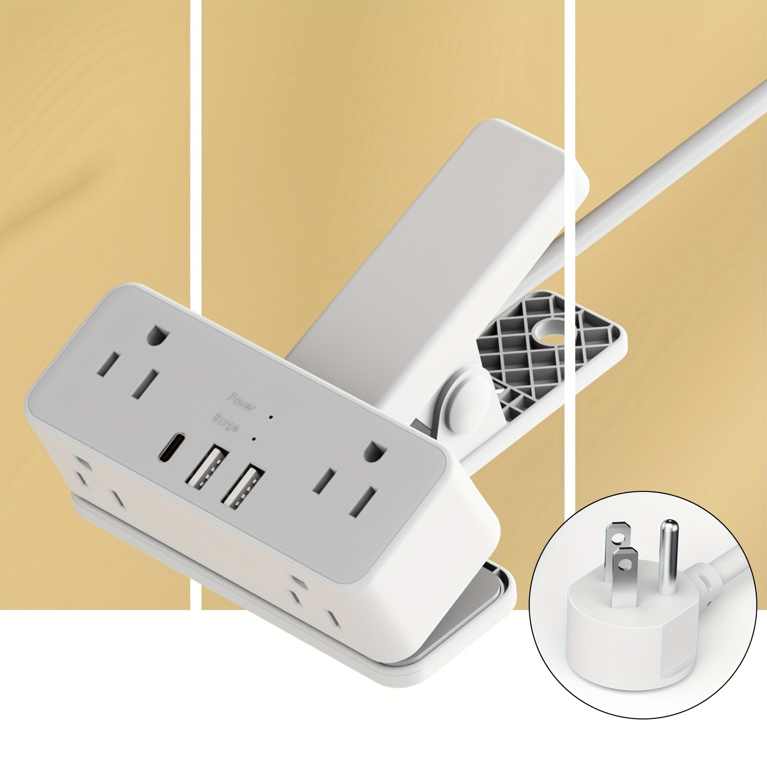 TEMU 6-foot Extension Cord Power Strip With American Plug, Usb Port, Protection, And Clip-on Design. Suitable For Home, Office, Kitchen