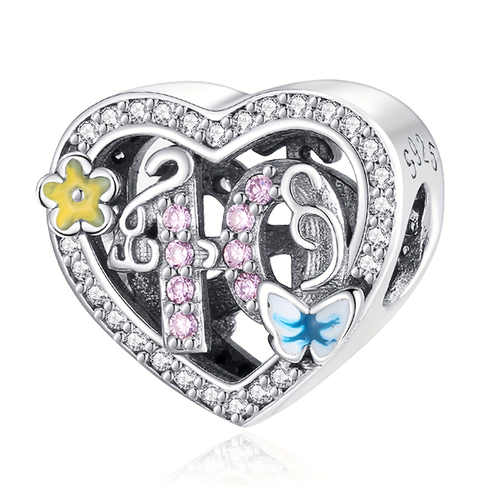 925 Silver Number Heart Charm for Bracelet & Necklace