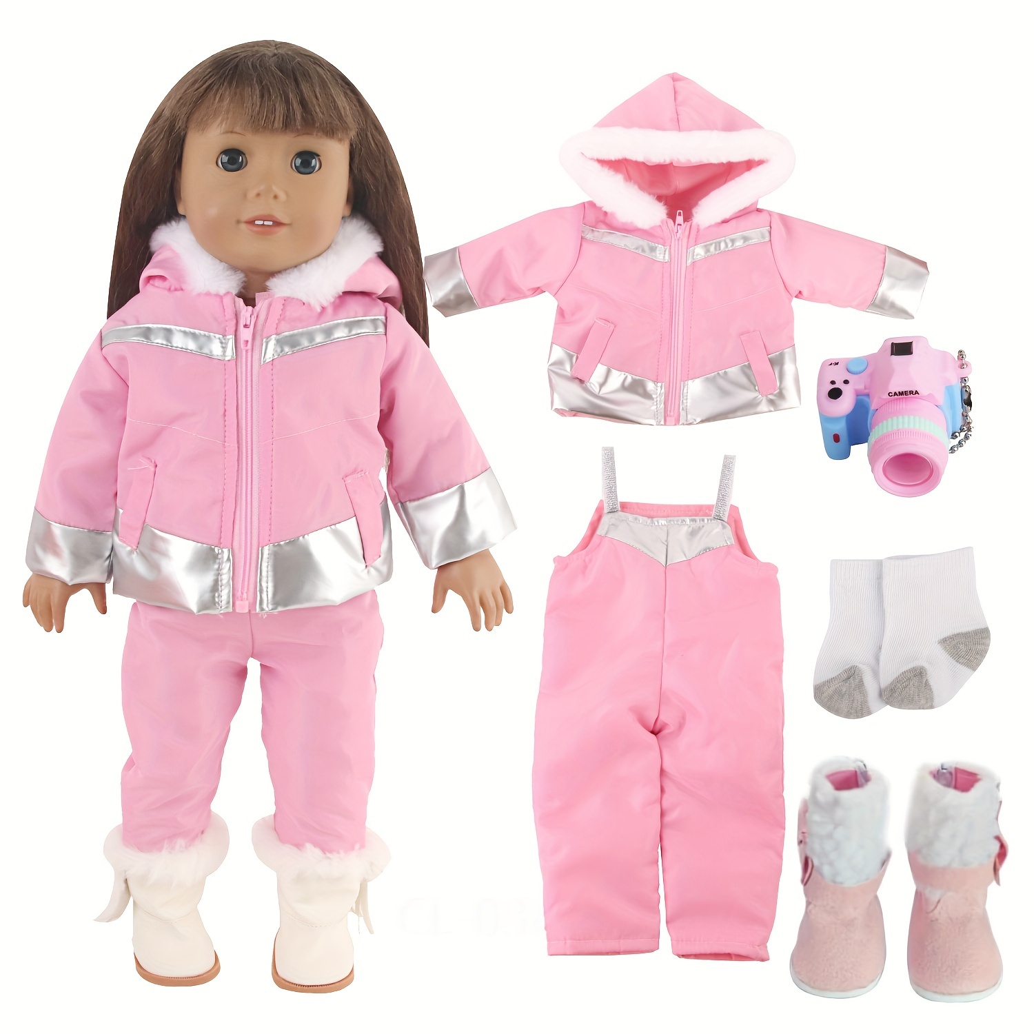 

7pcs Set, Doll Clothing Accessories Toys, Suitable For 18 Inch Winter Doll Down Jackets, Doll Snow Boots Toy Accessories