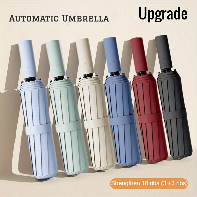 

Solid Color Automatic Folding Umbrella With Uv Protection, Simple Style Casual Lightweight Portable Umbrella For Men & Women