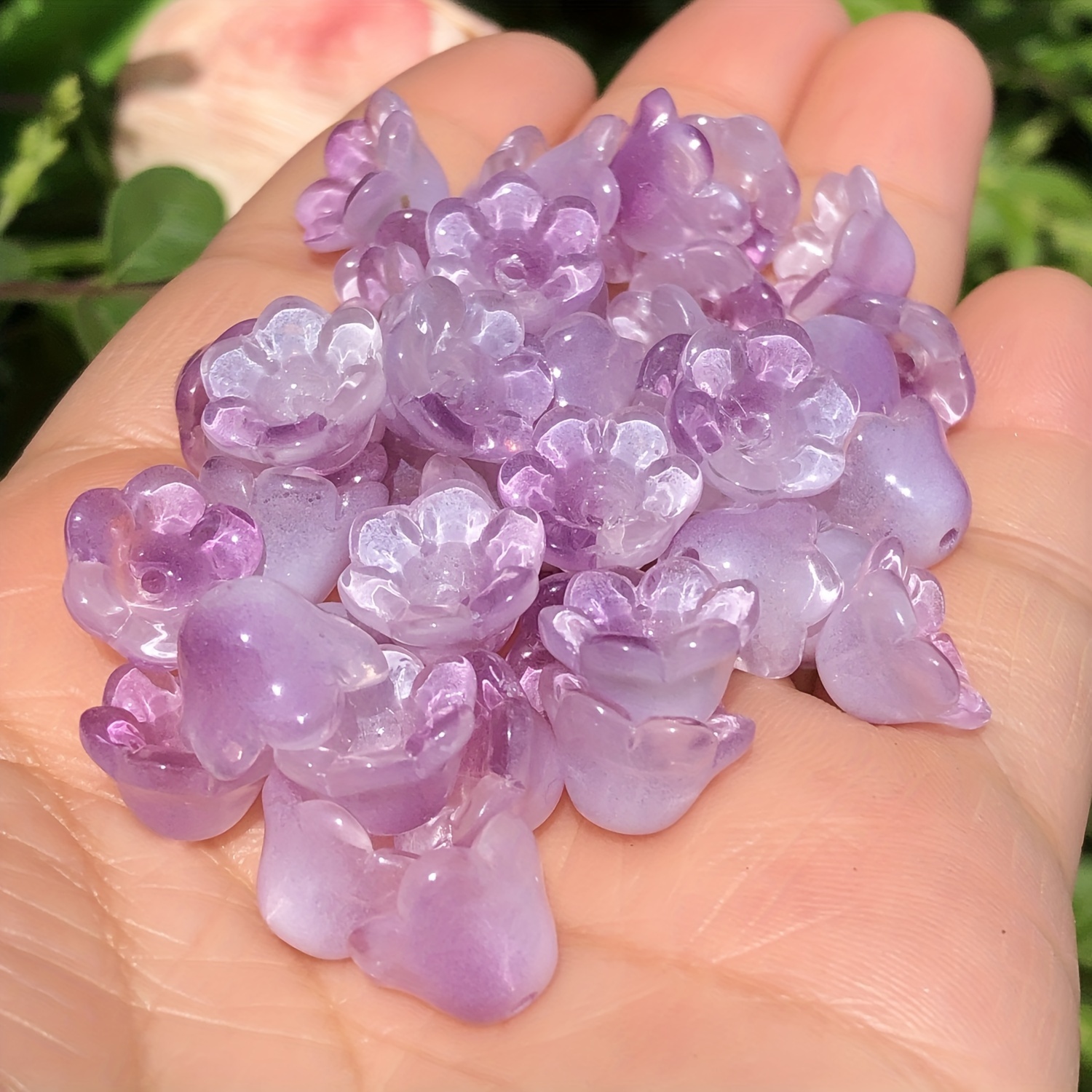 

50pcs/set Purple Flower Lampwork Glass Beads For Jewelry Making, Hairpin Handmade