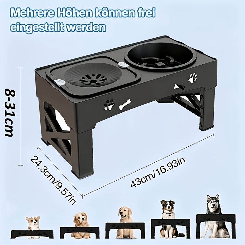 Image of 3-in-1 Feeding Station, Elevated Feeder, Height Adjustable, With Slow Feeder Bowl, Abs Material, 5-level Height Adjustment (8-31cm), Feeding Bowl