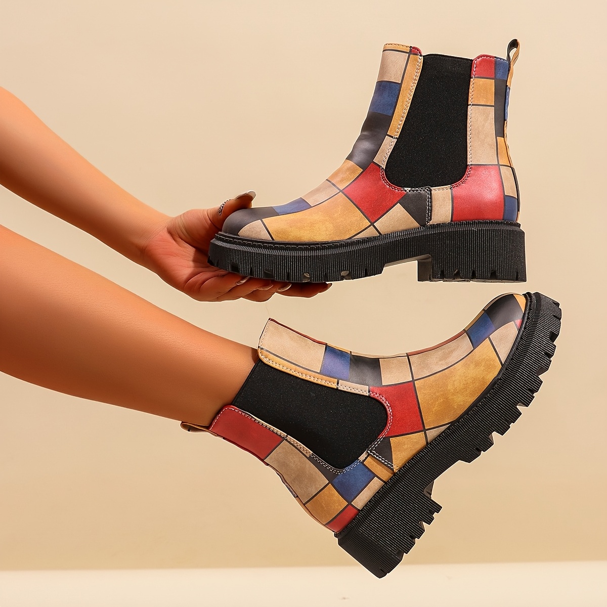 

Bottines de - Décontractées à Enfiler, Rond Épais, à Carreaux, Toutes