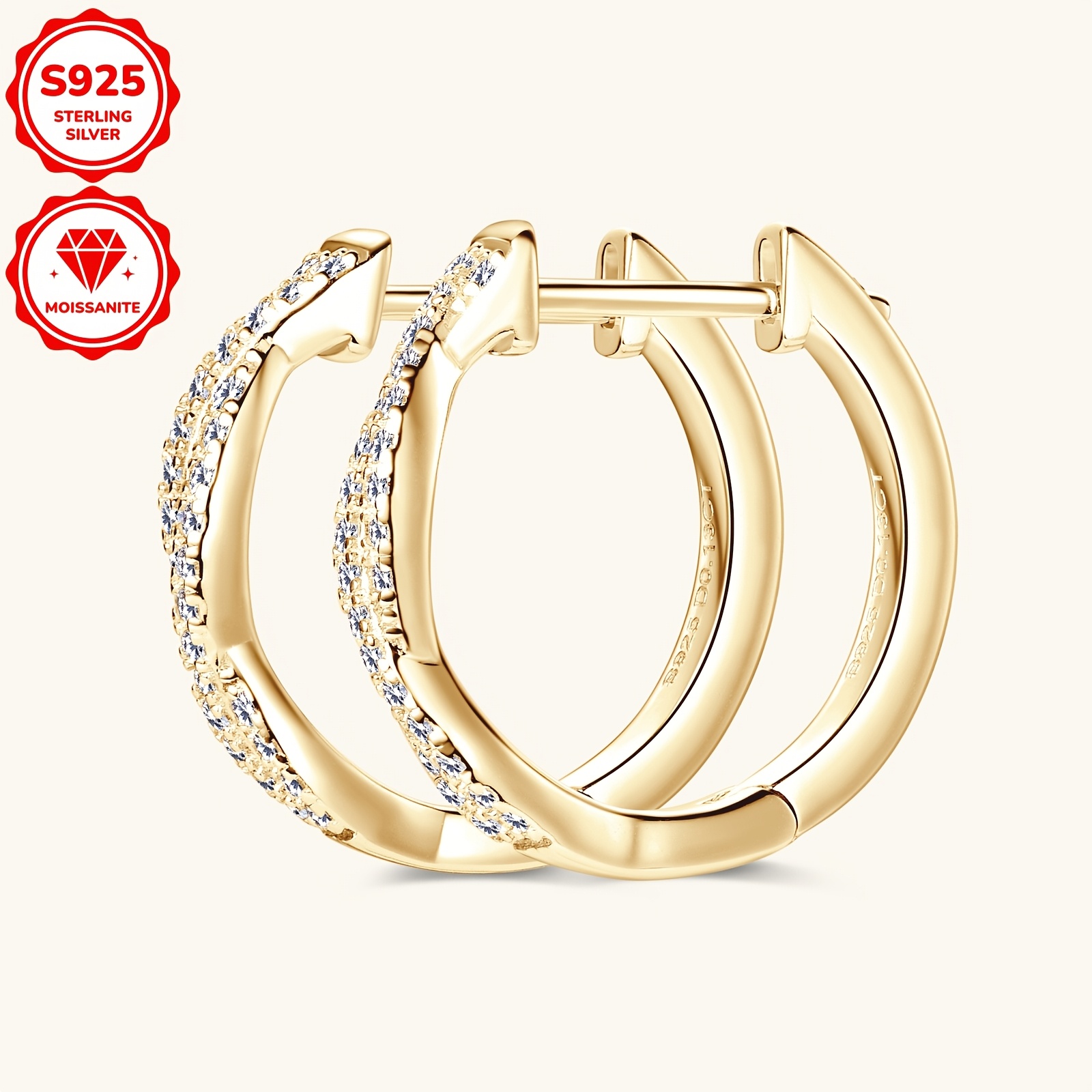 1 pair elegant 14k golden plated 925 sterling silver hoop earrings with synthetic moissanite stones twisted   april birthstone   jewelry christmas holiday gift   compatible details 12