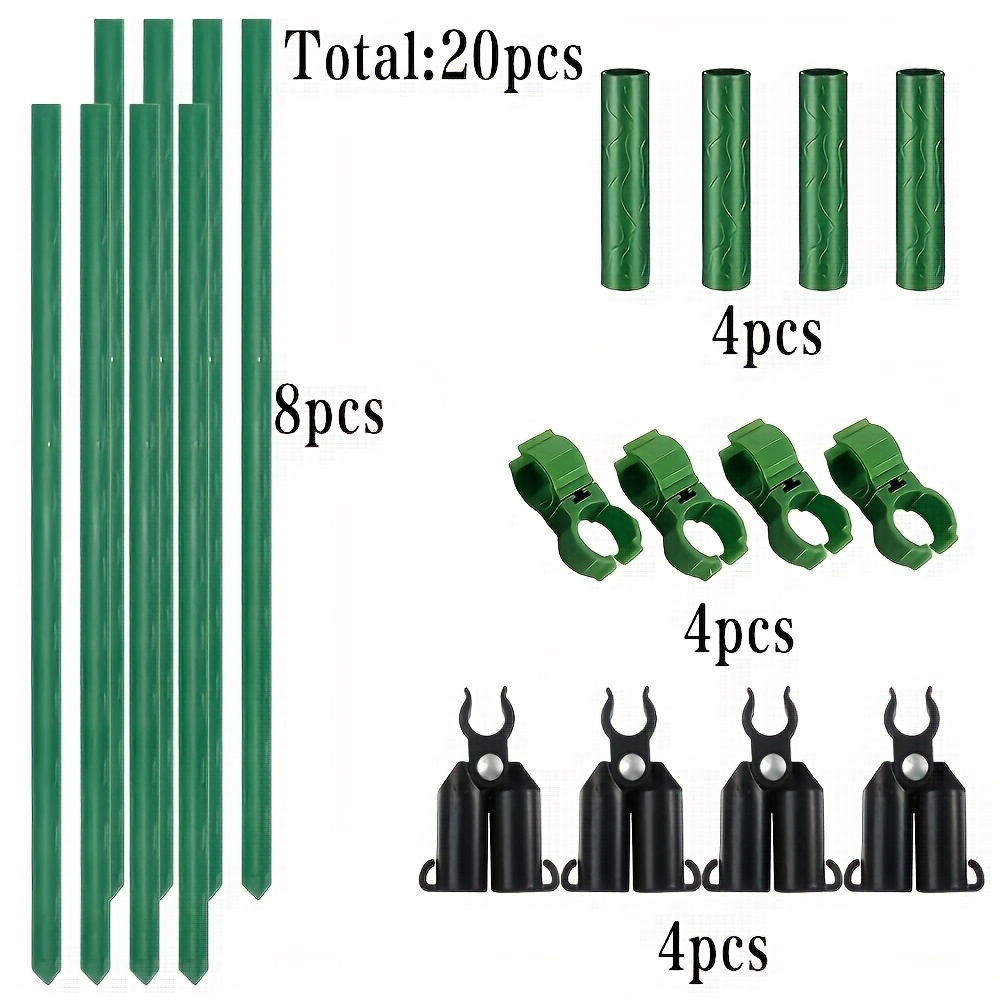 Image of 20pcs Set: 8 Support Poles + 4 A-type Clips + 4 Connecting Tubes + 4 Connectors Climbing Plant Stand Garden Bag Plastic Steel Tomato Cucumber Vine