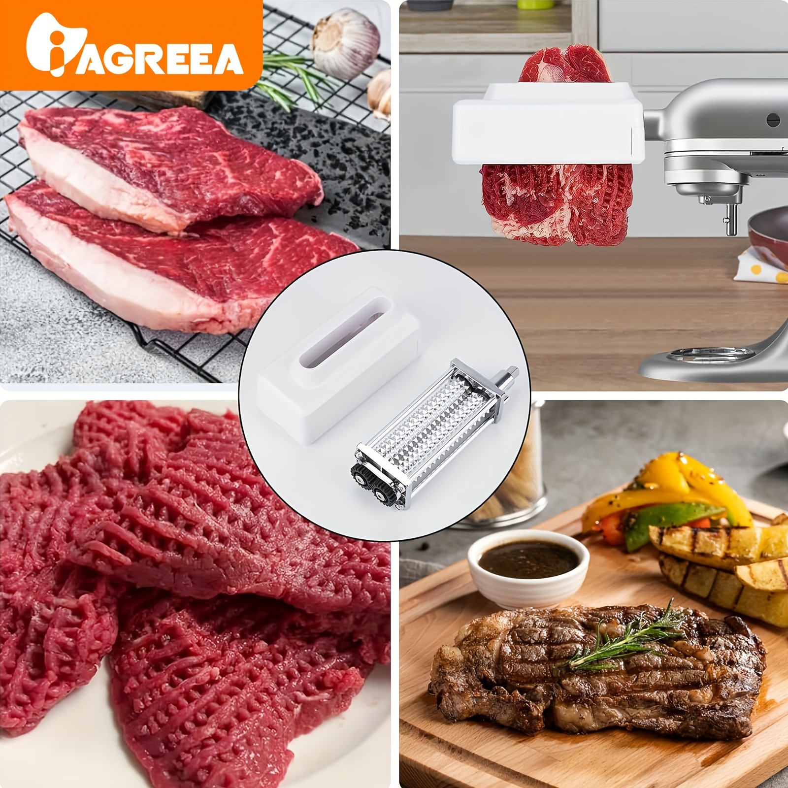 

A Meat Tenderizer Tool Compatible With All , Featuring An Upgraded Meat Cube Tenderizer Attachment With Stainless Steel Gears For Cooking.