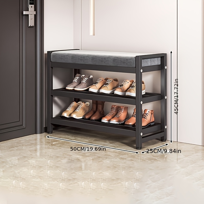3-Tier Shoe Bench and Storage Bench - Multi-Size Options, Multi-Functional Entryway Organizer with Soft Cushioned Seat, Metal Frame, Shoe Rack, Suitable for Home, Hallway, And Doorway Use, Shoe Storage Organizer, Artistic Decorative Style