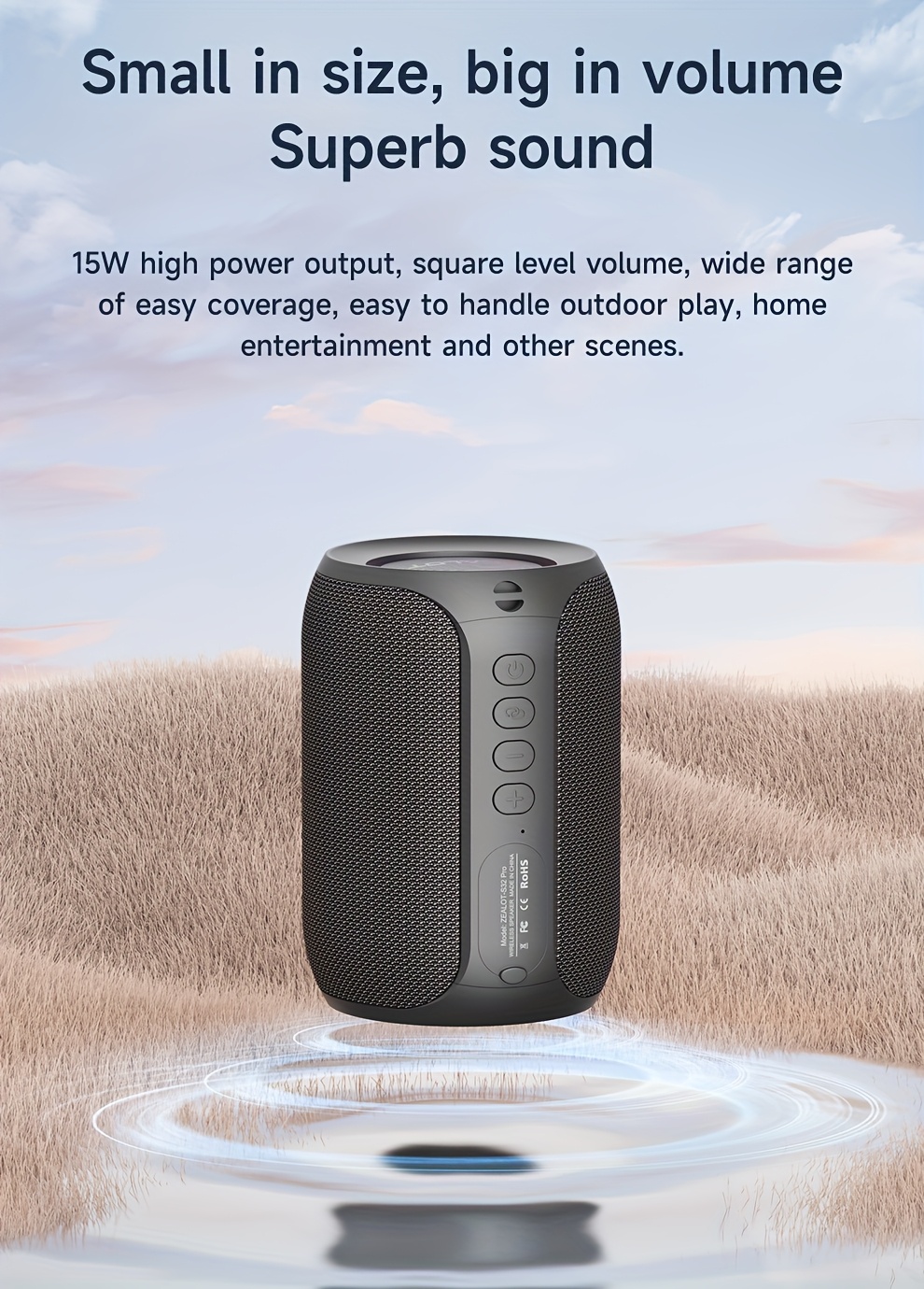 ZEALOT S32PRO Enceinte Sans Fil 15W, Basses Puissantes, Son Surround 3D, Batterie Longue Durée 3600mAh, Lumières RGB, Jusqu'à 8 Heures d'Autonomie, Compatible avec Téléphones, Tablettes, Ordinateurs et TV. SD/USB/AUX, Fonction Double Appairage Série, Idéale pour Voitures, Activités Extérieures