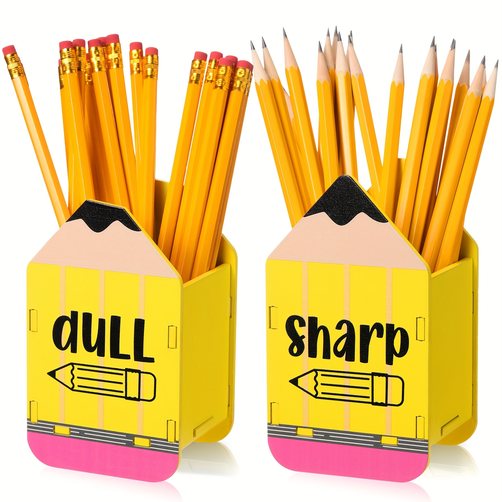 TEMU Lot de 2 taille-crayons de crayon et porte-crayons émoussé, distributeur en bois, organisateur de rangement pour crayons pour la rentrée