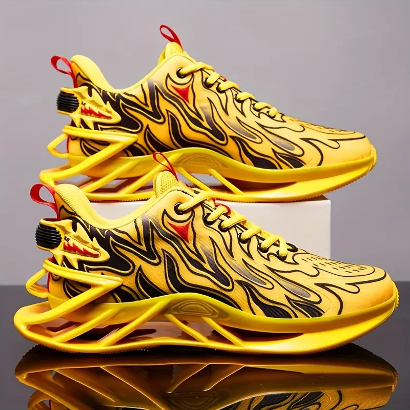 zapatillas de correr transpirables para hombre en verde neón y - tpu absorbente de , amortiguación eva, sneakers bajas con diseño a rayas para gimnasio, jogging & uso casual, estilo deportivo elegante, acolchada eva Detalles del producto 4