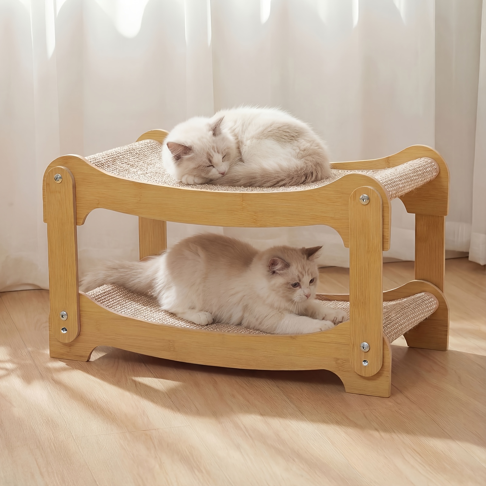 TEMU Casa rascadora para gatos tipo , 2 niveles, tamaño grande, estructura resistente, rascador y descansadero dos en uno, forma de , por múltiples