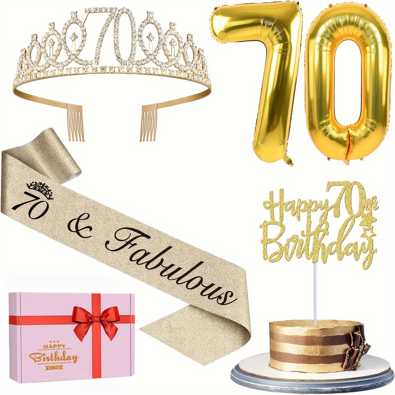 Corona E Fascia Per 70&deg; Compleanno In Oro Rosa - Set Decorativo Donna, Con Strass E Motivo Elegante