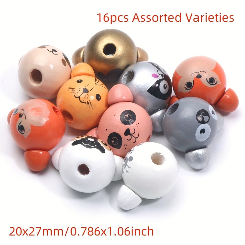 16pcs Random Assorted 20x27mm Wooden Ear Beads For Necklace Pendant Decorative Beads