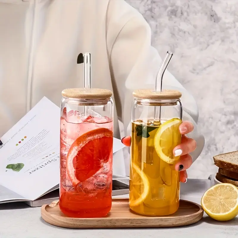 6pcs 18 6oz bamboo lid glass mason jar cups with reusable straws cleaning brush leak proof iced coffee tea cocktail cups for home parties holidays christmas halloween thanksgiving gift for him her Product details 5