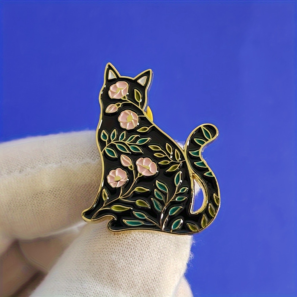 Image of Adorable Cartoon Animal Cat Brooch Cat Flower Plant Metal Enamel Badge Fashion Collar Shirt Jeans Backpack Pin Jewelry Accessories Friend Gift