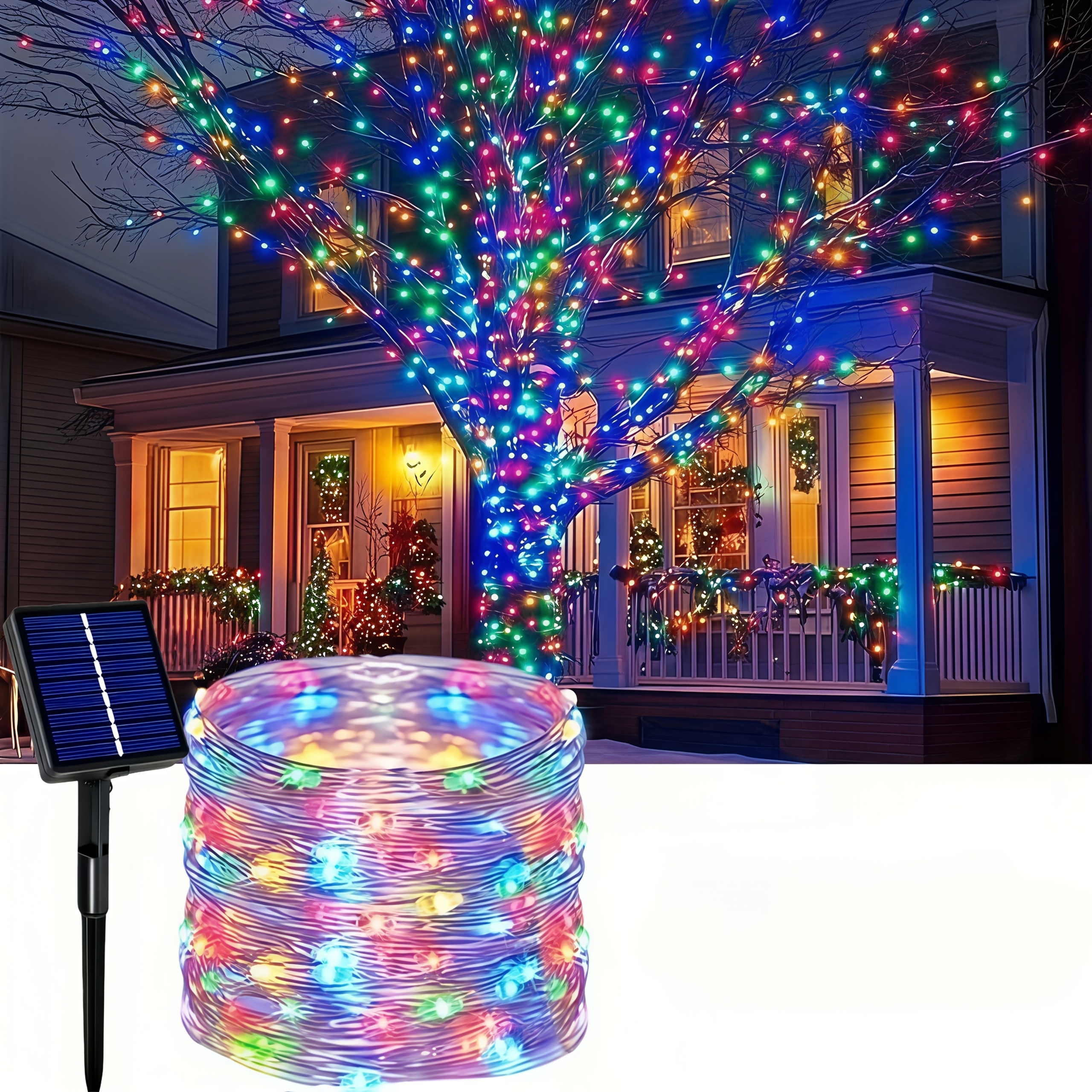 TEMU Guirnalda de luces solares con batería de litio y cable plateado, luces de decoración de , 8 de iluminación, ideal para decoración exterior ,