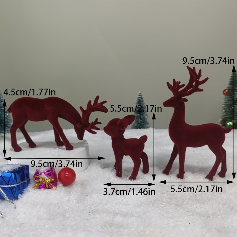 TEMU Collectible Figurines, 3pcs Red Statues, Christmas Ornaments, Red Velvet, Suitable For Christmas, New Year And Other Holiday Decorations, Home