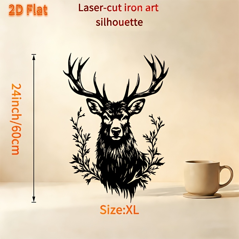 TEMU 2d Flat, 1pc Deer Head Metal Wall Sculpture - Rust-resistant Iron Deer Antler Mural, Suitable For Living Room & Garden Fence Decor, / Wildlife