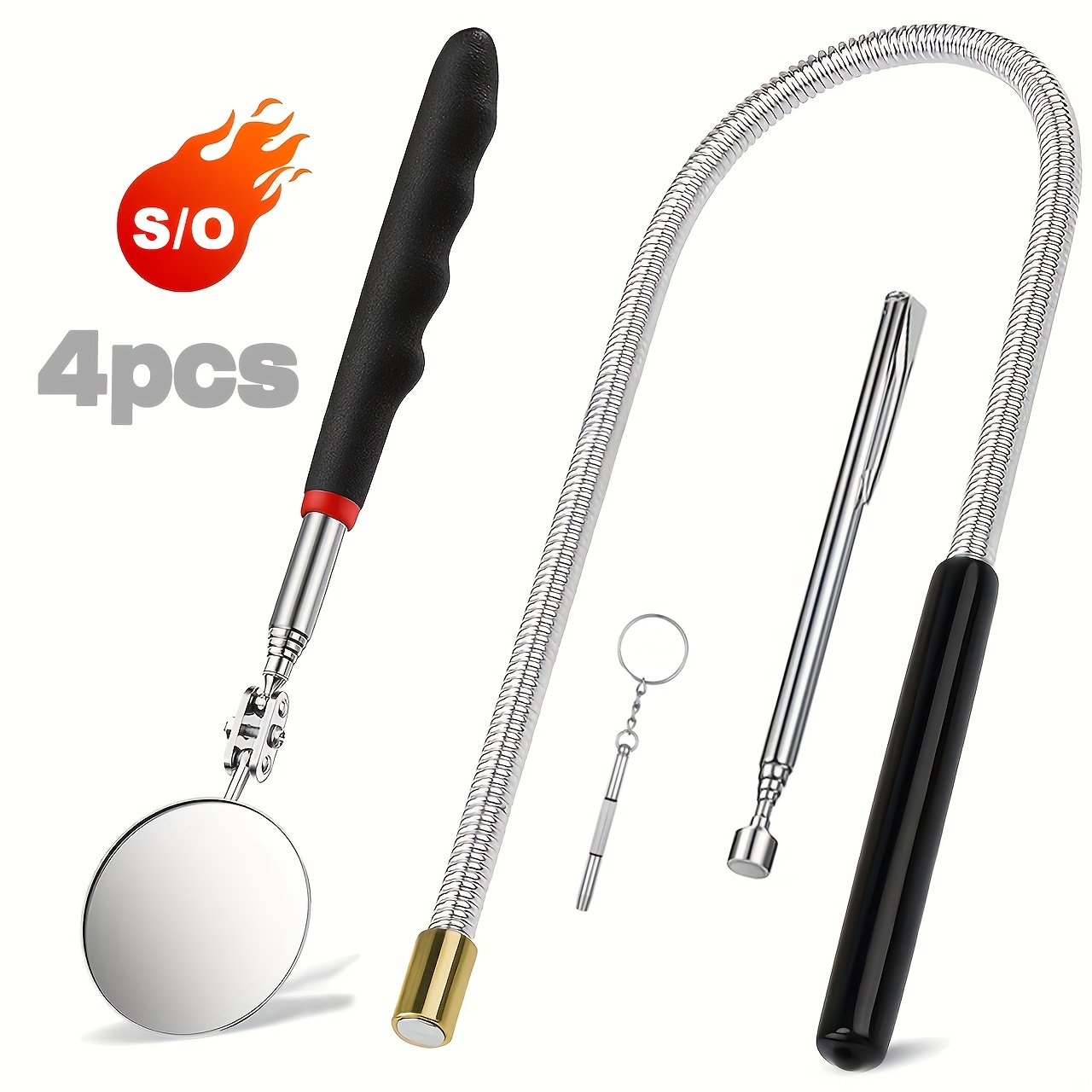 TEMU Juego de 4 piezas que incluye destornillador , varilla de succión de 2 lbs y espejo de inspección retráctil, kit de herramientas de recolección