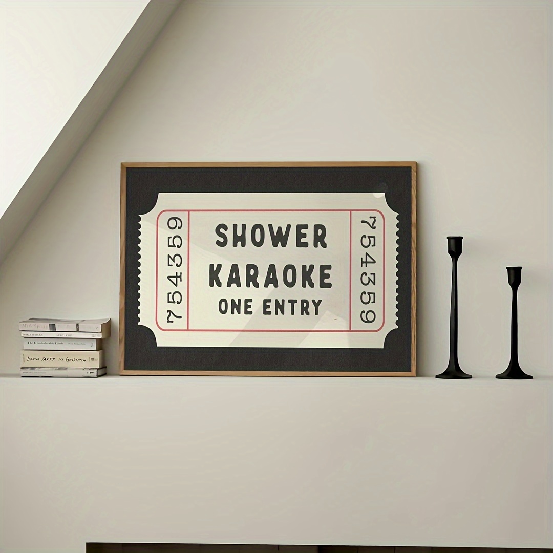 TEMU 1pc Vintage Black Ticket Shower Horizontal Canvas Print Wall Art Retro Aesthetic Trendy Singing Wall Art For Bathroom Modern Apartment Office