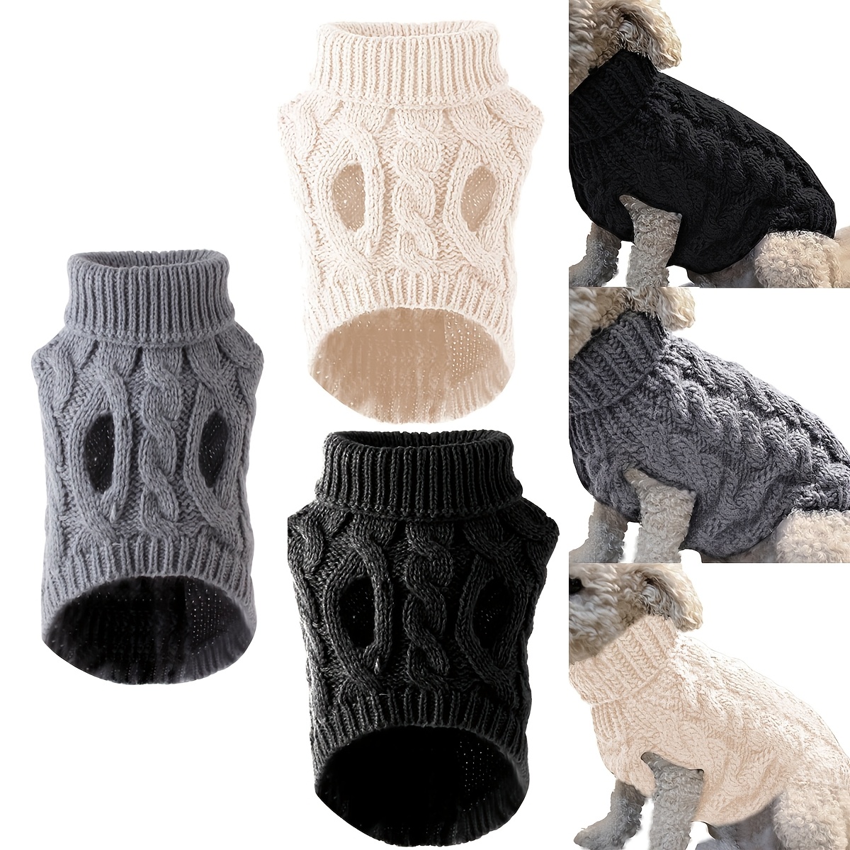 TEMU Thickened Warm 3pcs Winter Dog Sweater Set For Small To Medium Dogs And Cats. This Hand-washable Crochet Sweater Is Perfect For Keeping Your