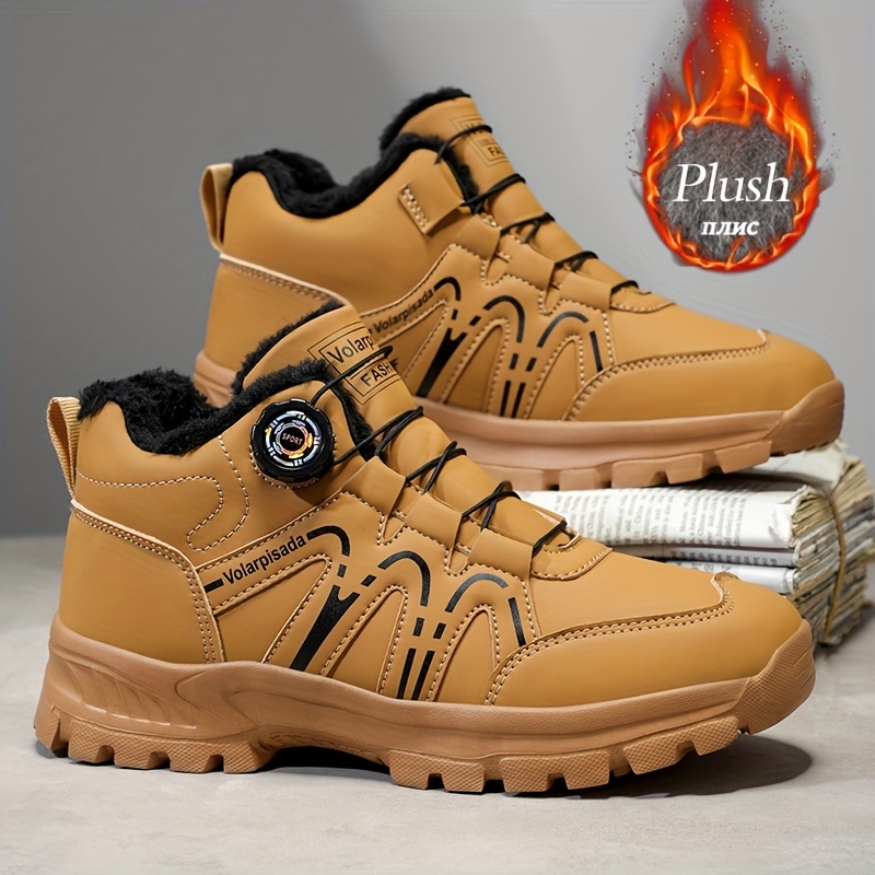 Image of Volarpisada Men's Winter Warm High- Boots With Anti-slip Sole, Yellow Boots Suitable For Hiking, Outdoor, Casual - -resistant , Round Toe, Shoes