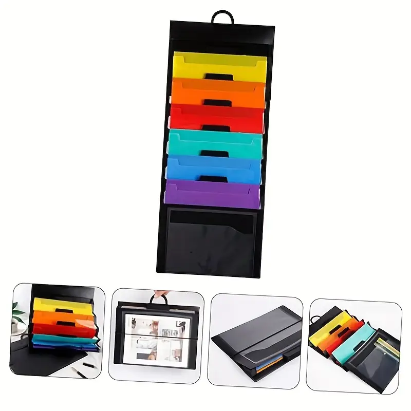 Book Magazine Storage Hanging Bag Wall Mounted File Storage Pouch Rainbow Hanging Bag