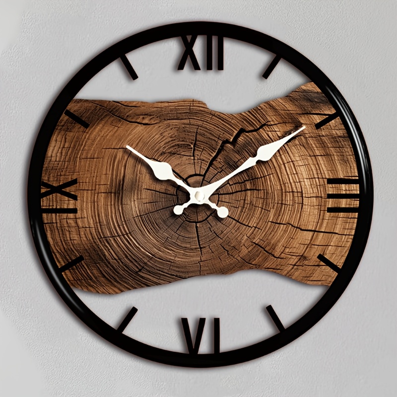E-shop JFHT Holz-Wanduhr mit römischen Ziffern – Leise, nicht tickende runde Holzscheiben-Uhr – Ideal für Wohnzimmer, Schlafzimmer, Büro –
