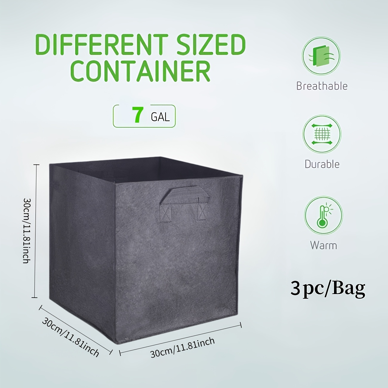 E-shop 3er-Set atmungsaktive Pflanzbeutel für den Garten, Filzmaterial, 7 Gallonen (27,5L) quadratisches Netzgewebe-Gewächshaus - leicht und langlebig,