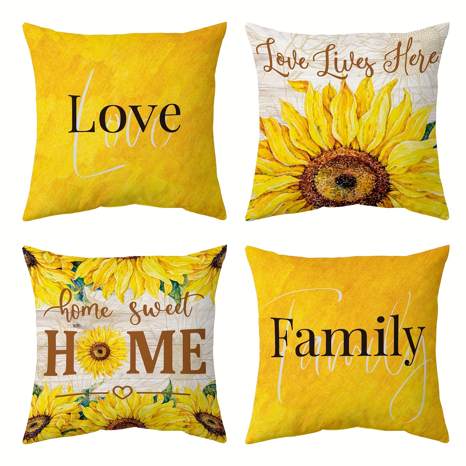 

Sunflower Throw Pillow Covers Set Of 4, Summer Outdoor Yellow Sunflowers Floral Throw Pillow Case For Sofa Bedroom Living Room Bed Couch Home Sweet Home Cushion Covers Decorative, 18 X 18 Inches
