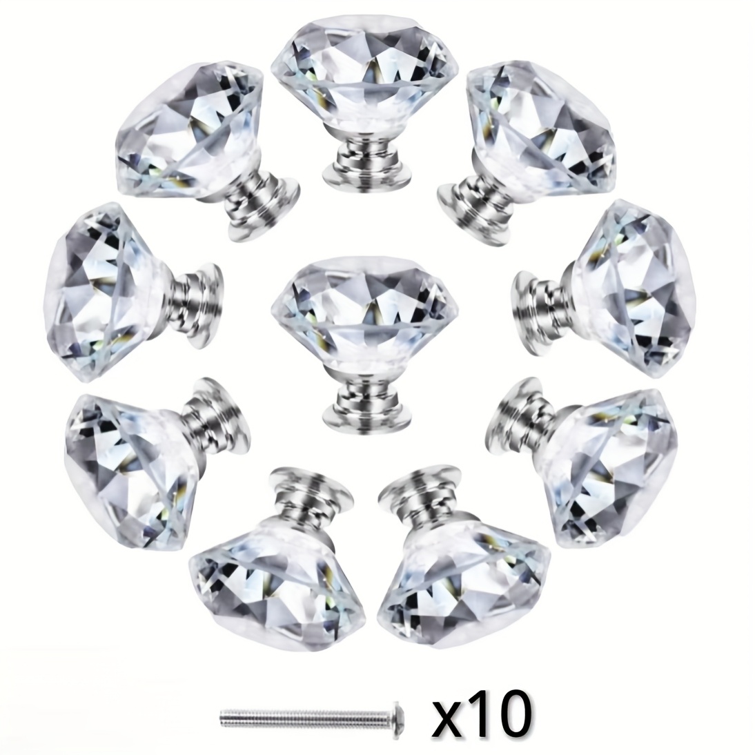 10pcs Dressing Table Crystal Handle, Drawer Handle 1.18 Inches - Diamond Shaped Handle For Cabinets And Drawers - Dressing Table Drawer And Kitchen Crystal Handle