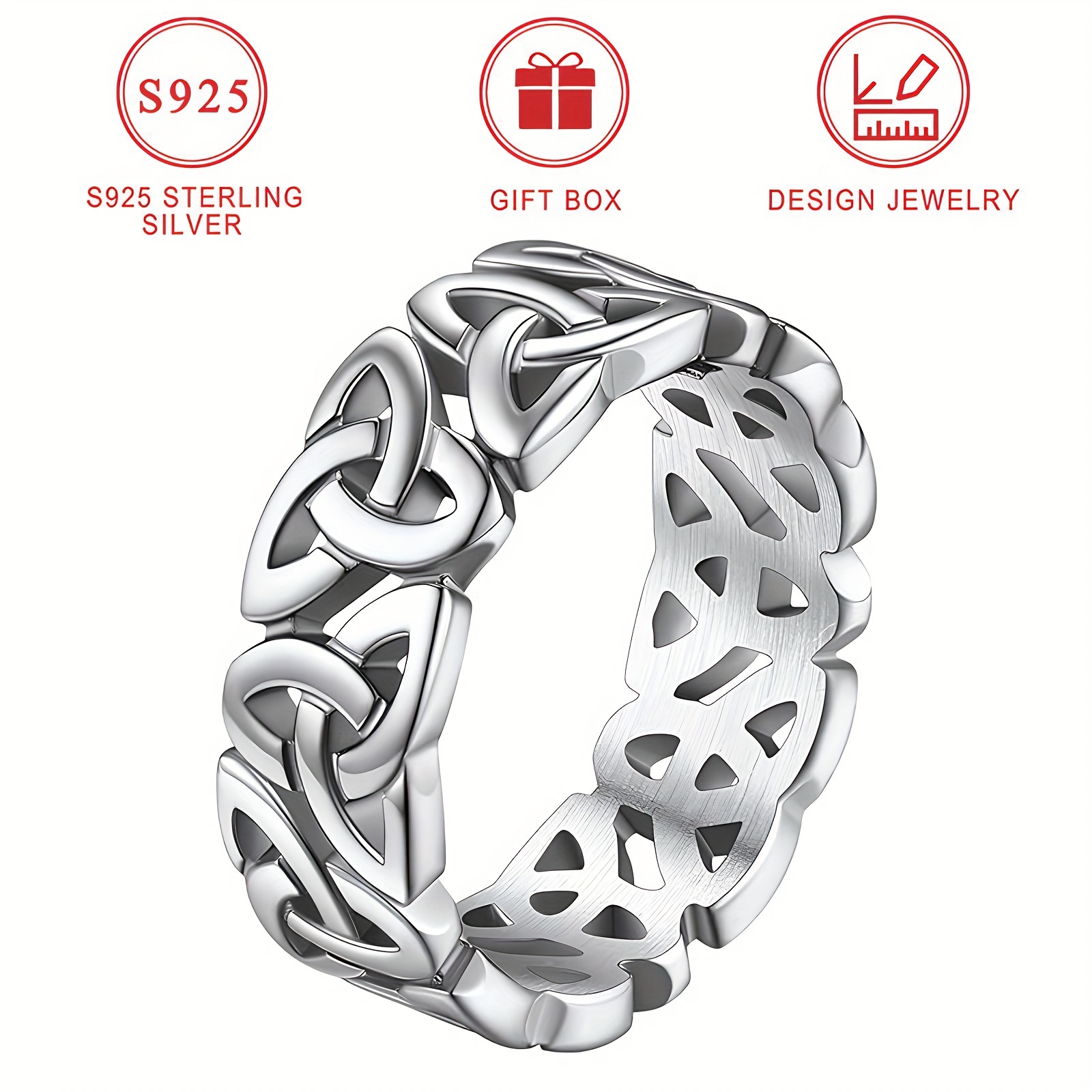 

Elegant Celtic Knot 925 Sterling Silver Ring, 3g Silver Plated Statement Band, Sexy Unisex Design For Party, Gift, Valentine's Day - All Jewelry