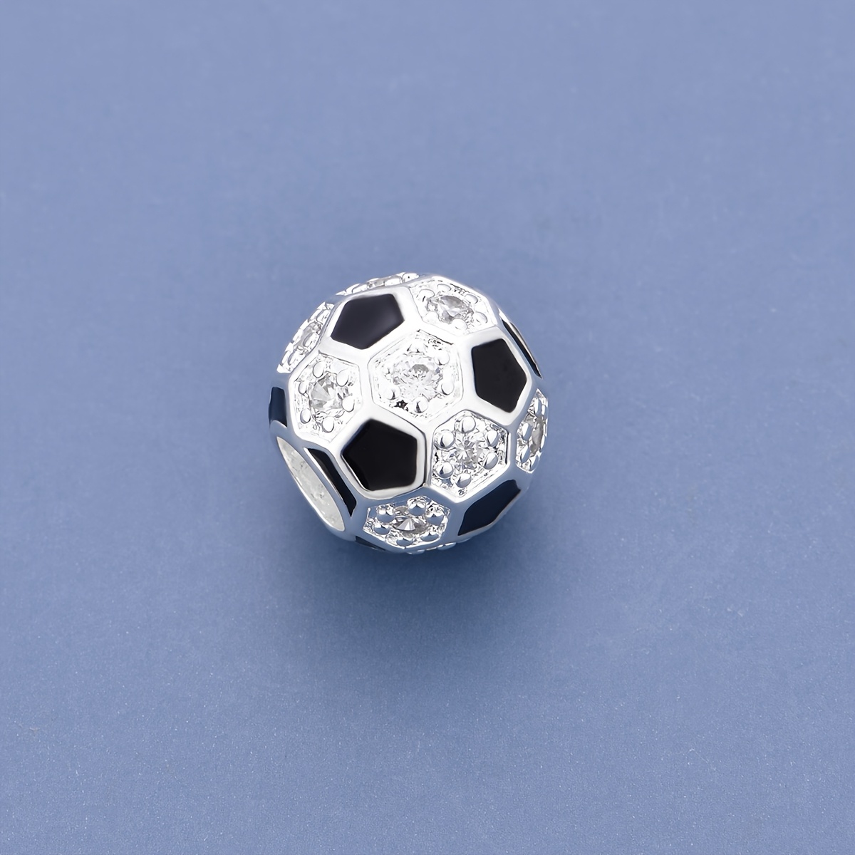 TEMU 1pc Silvery Plated Copper Inlaid Sparkling Zirconia Black Enamel Soccer Ball Charm Pendant, Suitable For Jewelry Making Bracelet Or Necklace,