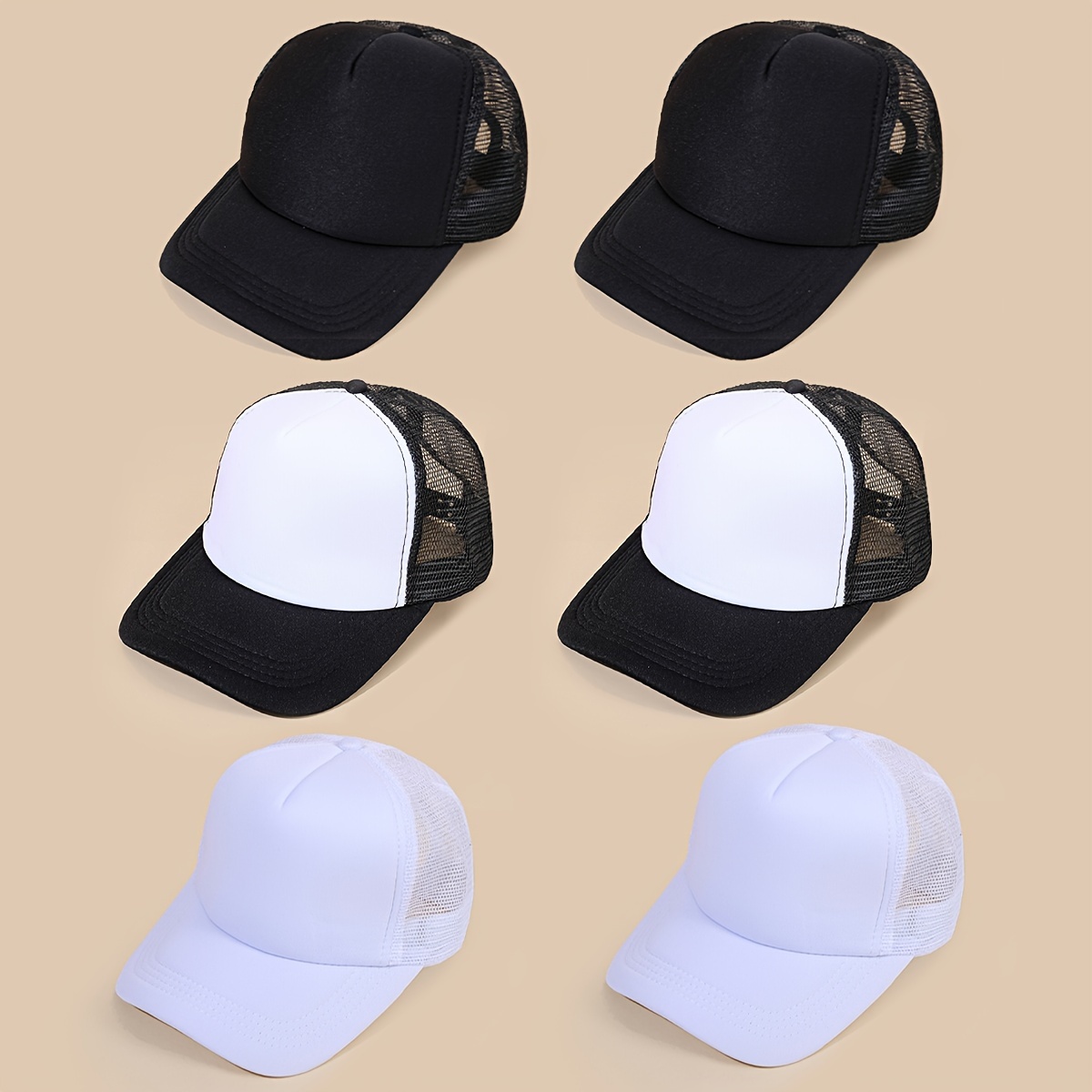 

6pcs Unisex Simple Color Trucker Hat Matching Breathable Baseball Cap Sunshade Adjustable Baseball Cap Trucker Hats For Travel