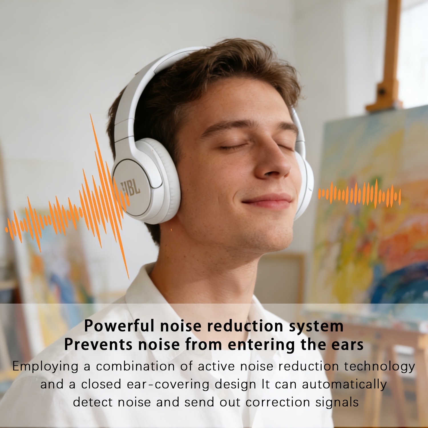 JBL T77ONC Wireless Over-Ear Headphones, BT 5.3 with 40mm Drivers for Legendary Bass, Adaptive Noise Reduction & Dual-Mode Wired/Wireless, Long-Lasting Battery & Clear Calls, Foldable Design for Travel, Ideal for Professionals, Students & Music