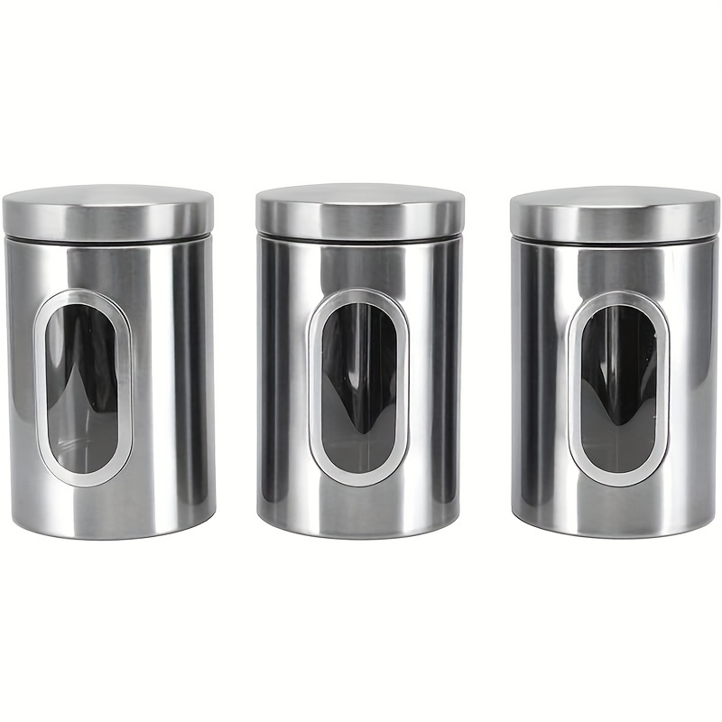 

3pcs Food Containers Food Storage Jars Brushed Stainless Steel And Glass Canister With Window Reusable Convenient Compact Durable Wearable Kitchen Storage Containers (1.5l)