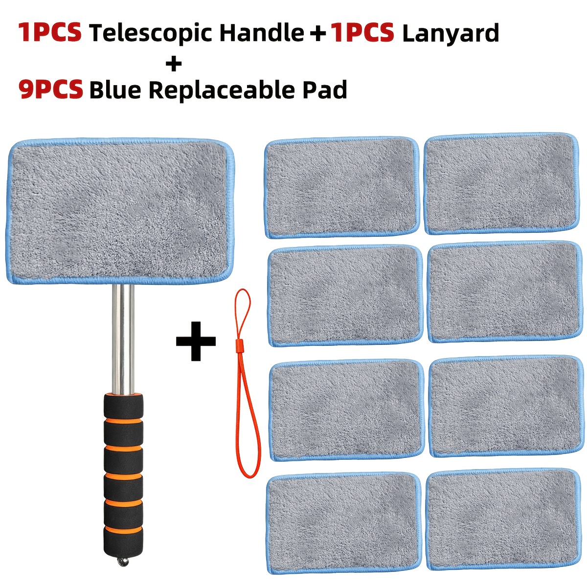 TEMU Auto Glass Cleaning Kit With Pads, Extendable Handle & Lanyard, Extendable Car Windshield Cleaning Brush, Scratch-free Soft Cleaning Pads, Car