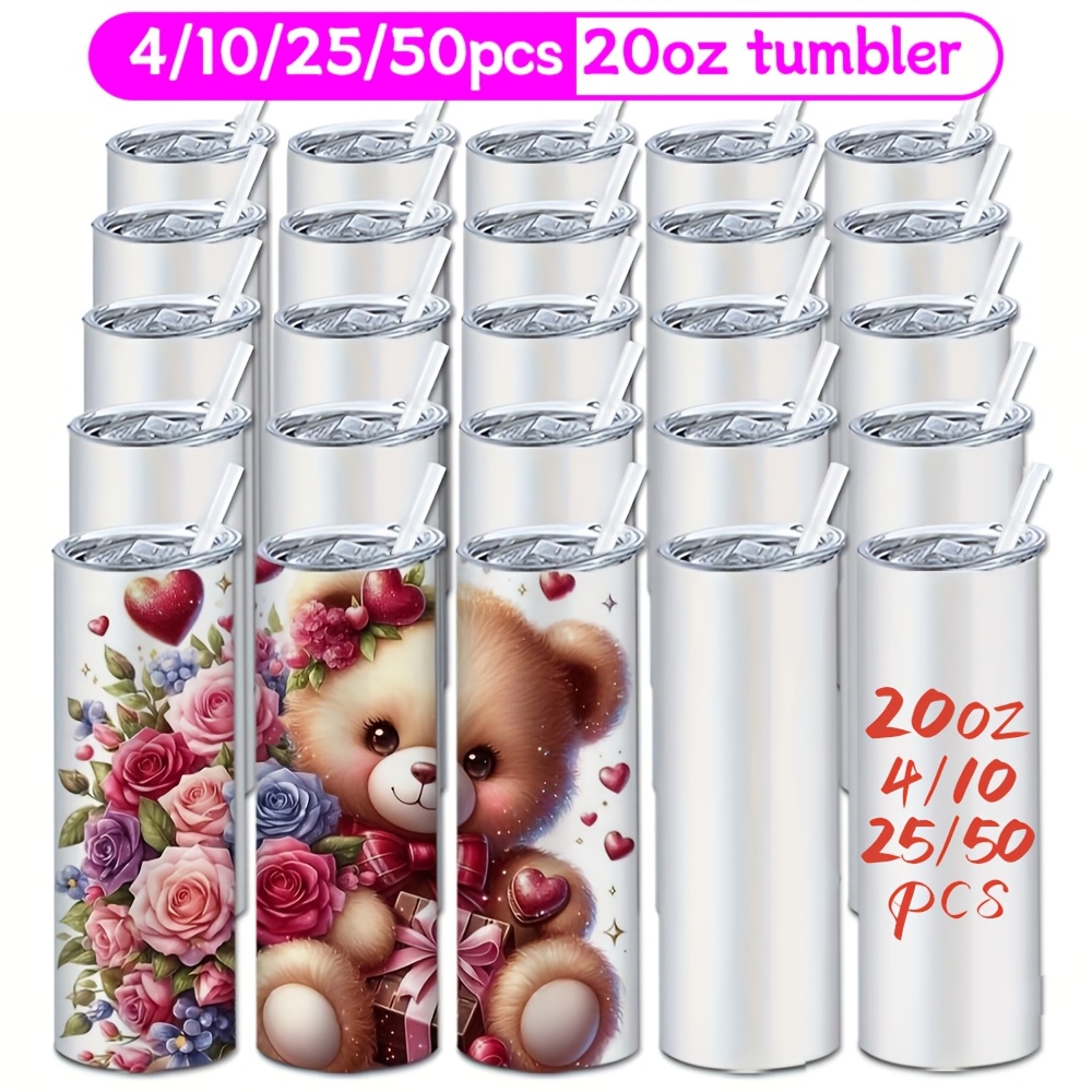 

4/10/25/50 Pack 20oz Sublimation Tumblers Stainless Steel Double Wall Insulated Sublimation Blanks With Plastic Straw Best Gifts For Press Machine