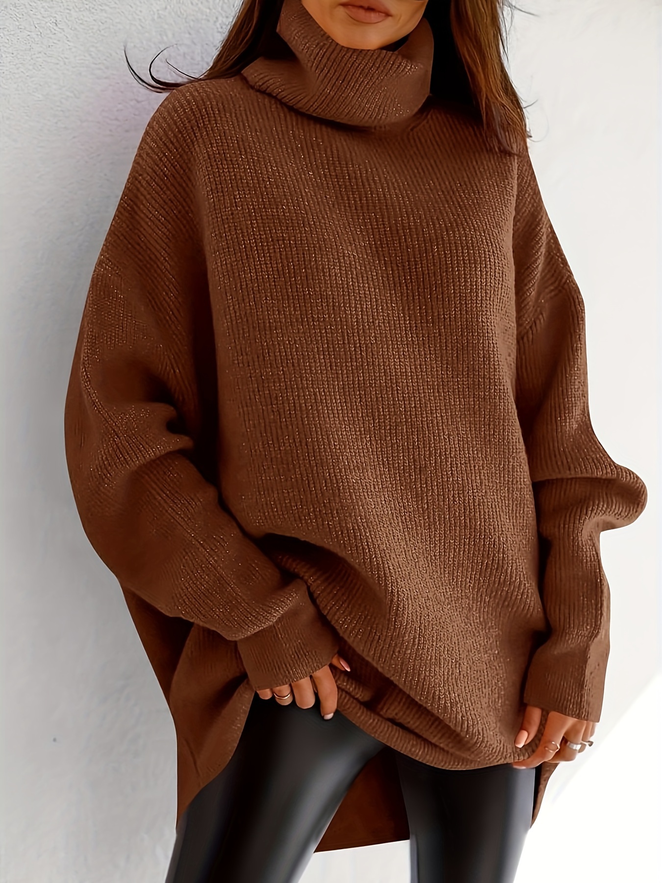 womens turtleneck oversized sweater batwing chunky pullover Temu