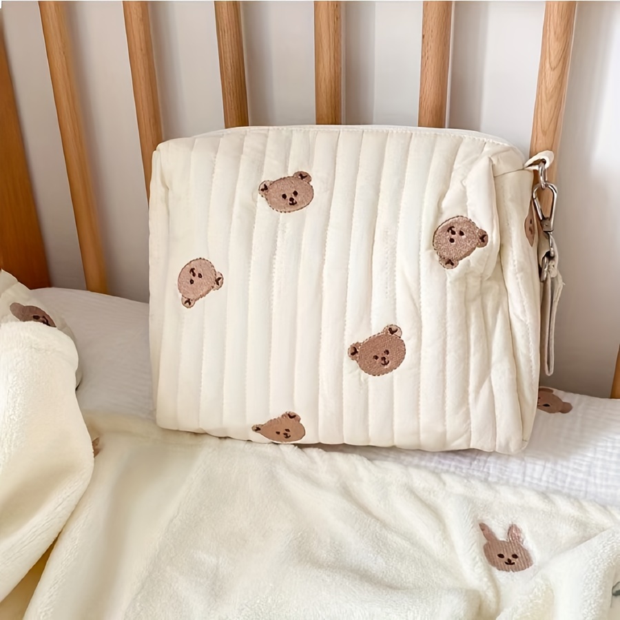 E-shop 1 Stück trendige Polyester-Windeltasche mit Streifen und Bärenmuster, modische Handtasche für unterwegs, Kinderwagen-Aufbewahrungstasche für