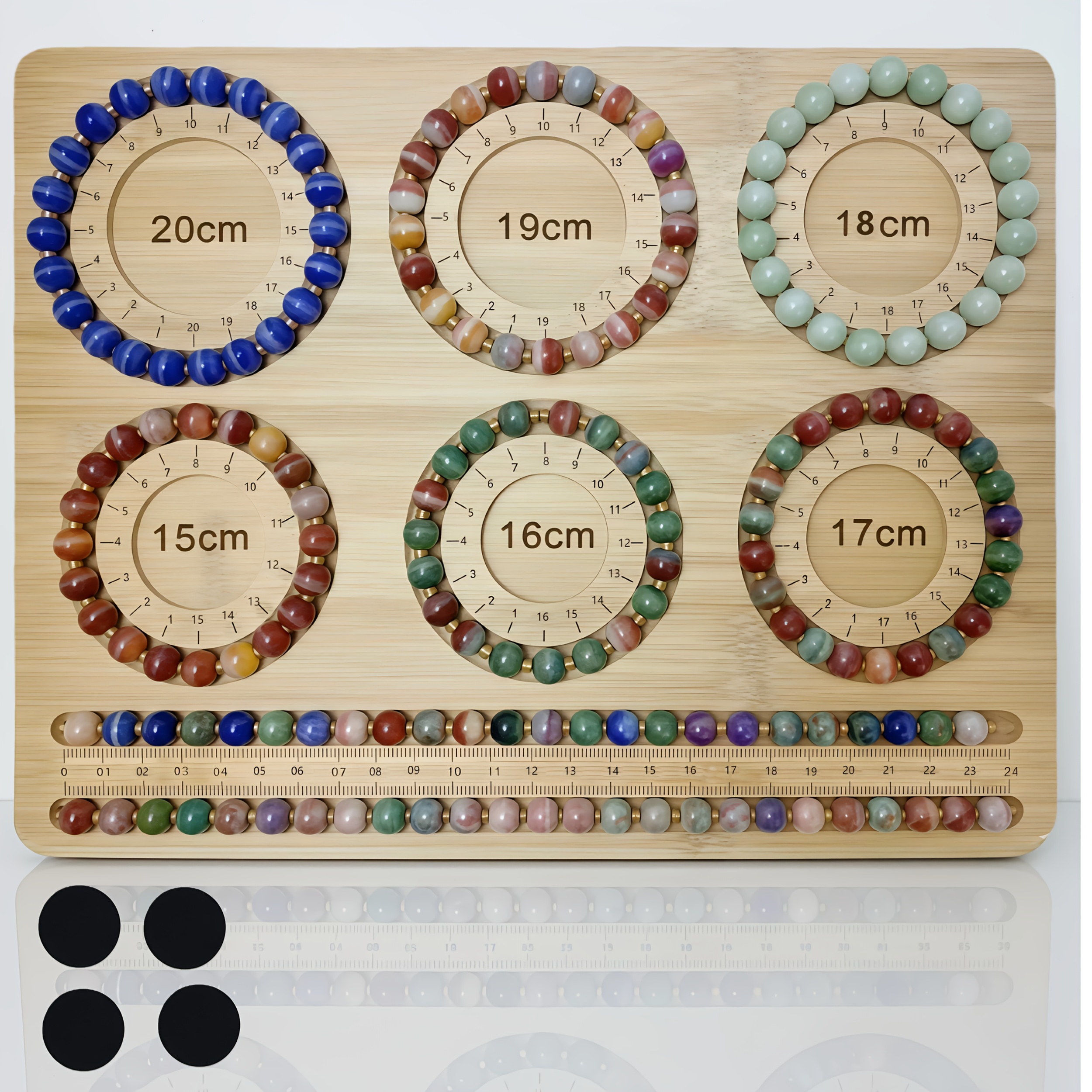 Image of Bamboo Bead Board For Jewelry Making, Bracelet & Necklace Beading Tray With Layout And Clear Size , Jewelry Making Board With Ruler Slot, Non-slip Design Includes 4 Bonus Anti-slip Pads, For Beginners